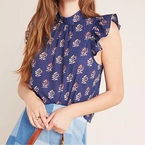 Corey Lynn Calter Anthropologie Navy Floral Blouse
